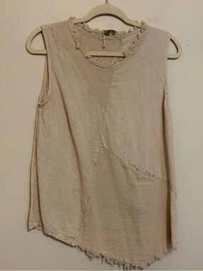 Saga Made in Italy 100% Linen Neutral Asymmetrical Tank Top S Small M Medium
